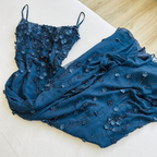 Sexy Mermaid Spaghetti Straps Satin Navy Blue Floral Long Evening Dress Prom Dresses