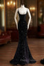 Sexy Mermaid Spaghetti Straps Sequin Black Long Formal Prom Dress