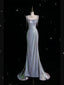 Sexy Mermaid Spaghetti Straps Sequin Silver Evening Gowns Long Prom Dresses