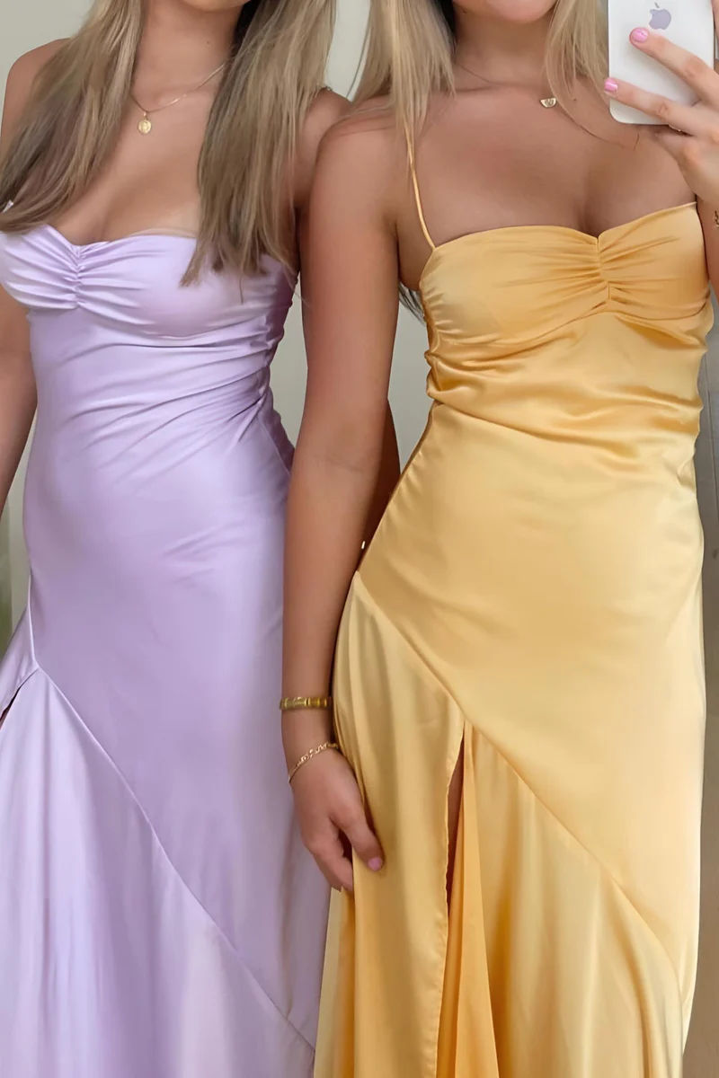 Sexy Mermaid Spaghetti Straps Sleeveless Party Dress Yellow Prom Dress Secondary image