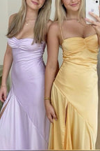 Sexy Mermaid Spaghetti Straps Sleeveless Party Dress Yellow Prom Dress
