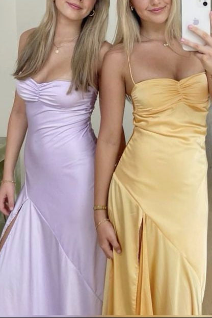 Sexy Mermaid Spaghetti Straps Sleeveless Party Dress Yellow Prom Dress