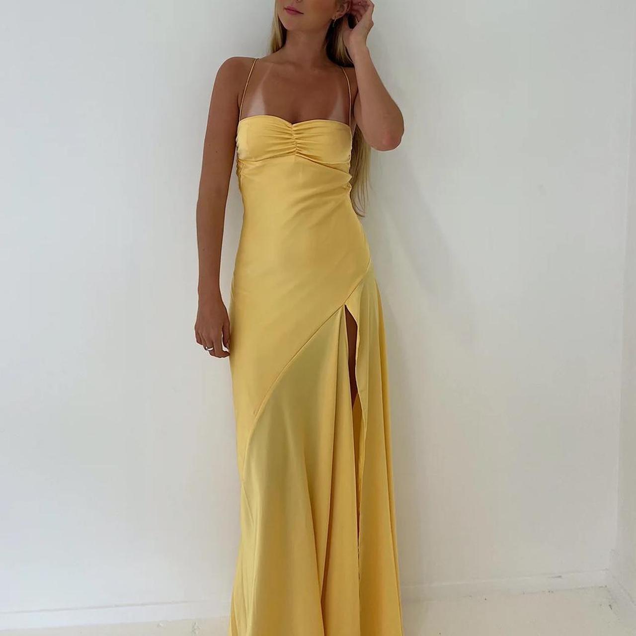 Sexy Mermaid Spaghetti Straps Sleeveless Party Dress Yellow Prom Dresses Main image