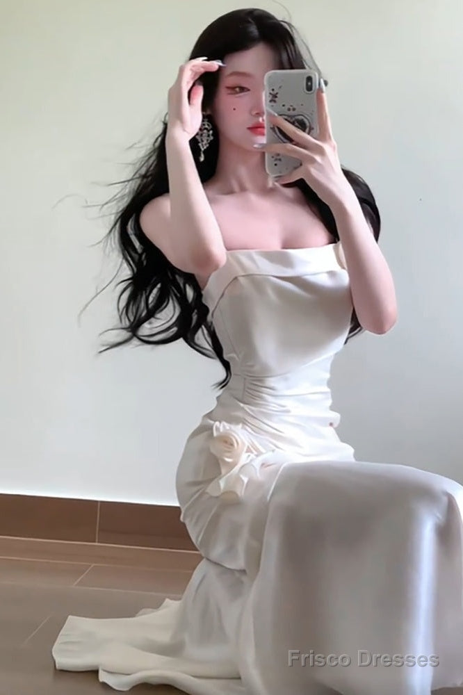 Sexy Mermaid Spaghetti Straps White Long Prom Dresses Night Dress Birthday Outfits Secondary image