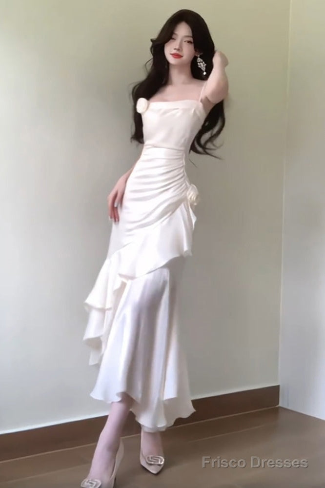 Sexy Mermaid Spaghetti Straps White Long Prom Dresses Night Dress Birthday Outfits Main image