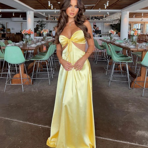 Sexy Mermaid Spaghetti Straps Yellow Prom Dress 21Th Birthday Outfit Secondary image