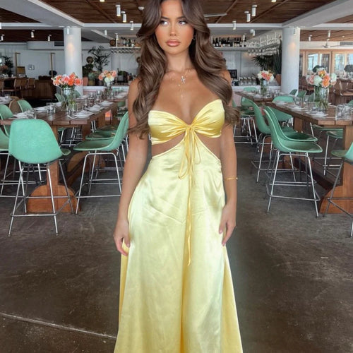 Sexy Mermaid Spaghetti Straps Yellow Prom Dress 21Th Birthday Outfit