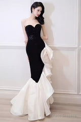 Sexy Mermaid Strapless Long Black Sequin Prom Dress