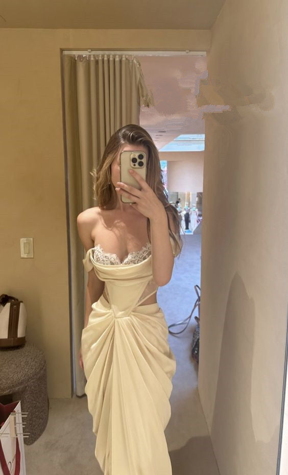Sexy Mermaid Strapless Long Chiffon Prom Dress Main image