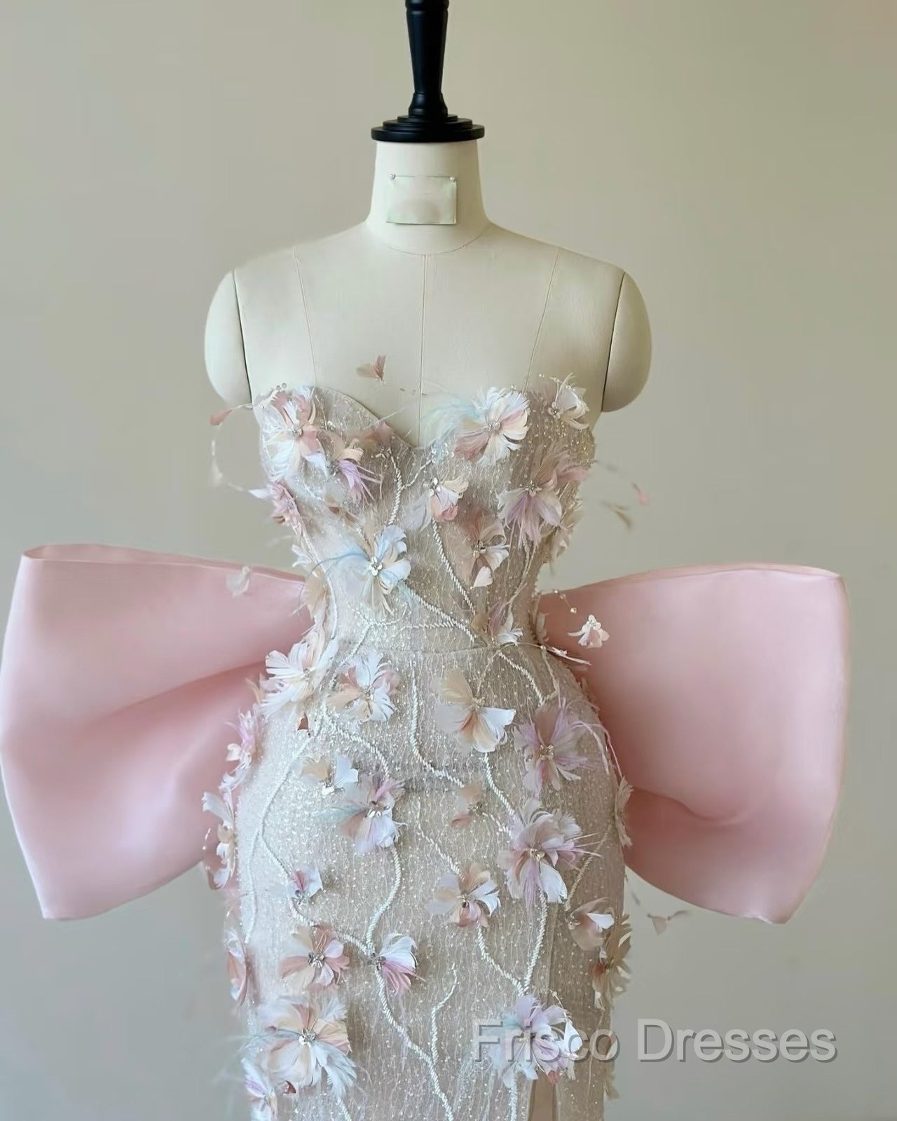 Sexy Mermaid Strapless Pink Sequin Long Floral Formal Prom Dress Party Dress Secondary image