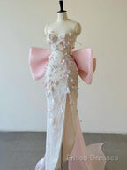 Sexy Mermaid Strapless Pink Sequin Long Floral Formal Prom Dress Party Dress