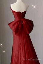 Sexy Mermaid Strapless Red Lace Long Formal Prom Dress