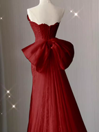 Sexy Mermaid Strapless Red Lace Long Prom Dress