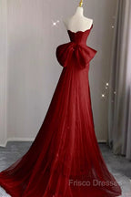Sexy Mermaid Strapless Red Lace Long Formal Prom Dress