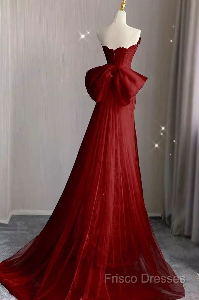 Sexy Mermaid Strapless Red Lace Long Formal Prom Dress