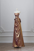 Sexy Mermaid Strapless Sequin Brown Long Formal Prom Dress