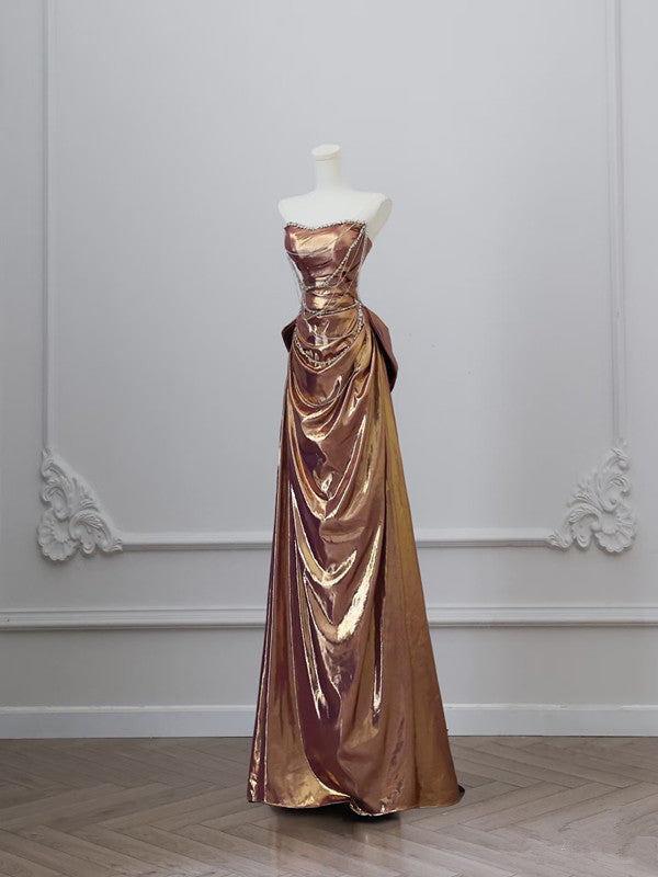 Sexy Mermaid Strapless Sequin Brown Long Prom Dresses Secondary image