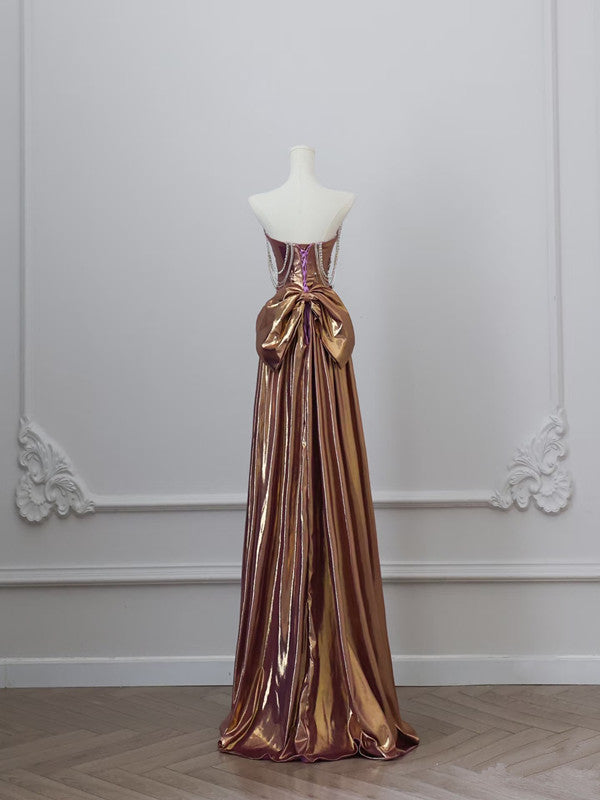 Sexy Mermaid Strapless Sequin Brown Long Prom Dresses