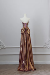 Sexy Mermaid Strapless Sequin Brown Long Prom Dresses