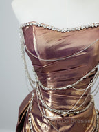 Sexy Mermaid Strapless Sequin Brown Long Formal Prom Dress