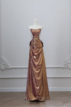 Sexy Mermaid Strapless Sequin Brown Long Formal Prom Dress