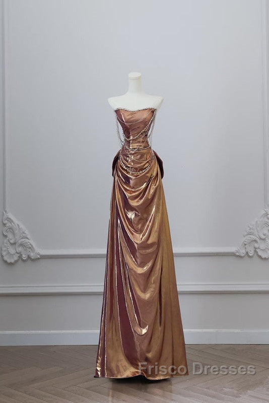 Sexy Mermaid Strapless Sequin Brown Long Formal Prom Dress
