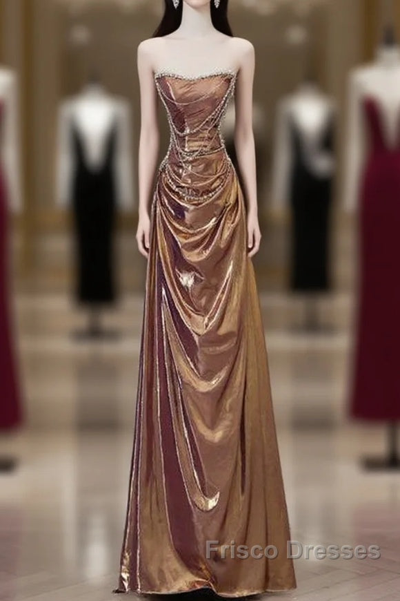 Sexy Mermaid Strapless Sequin Brown Long Formal Prom Dress