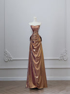 Sexy Mermaid Strapless Sequin Brown Long Prom Dresses