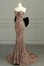 Sexy Mermaid Strapless Sequin Gold Floor Length Formal Prom Dress