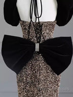 Sexy Mermaid Strapless Sequin Gold Floor Length Formal Prom Dress