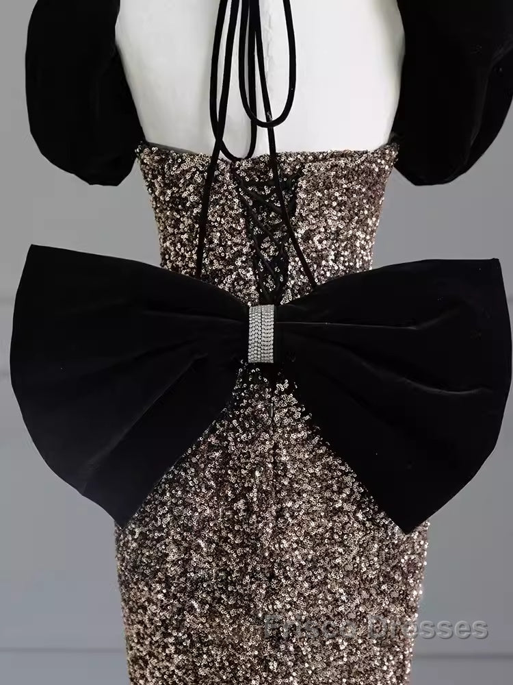 Sexy Mermaid Strapless Sequin Gold Floor Length Formal Prom Dress