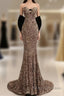 Sexy Mermaid Strapless Sequin Gold Floor Length Formal Prom Dress