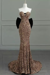Sexy Mermaid Strapless Sequin Gold Floor Length Prom Dress