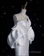 Sexy Mermaid Strapless Short Sleeves White Satin Wedding Dress Brides Dress