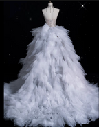 Sexy Mermaid Strapless Tulle With Silver Beads Long Wedding Dresses Brides Dress