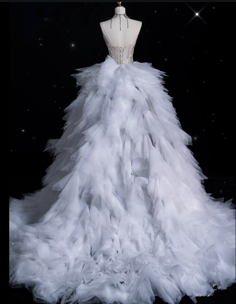 Sexy Mermaid Strapless Tulle With Silver Beads Long Wedding Dresses Brides Dress
