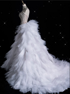 Sexy Mermaid Strapless Tulle With Silver Beads Long Wedding Dresses Brides Dress
