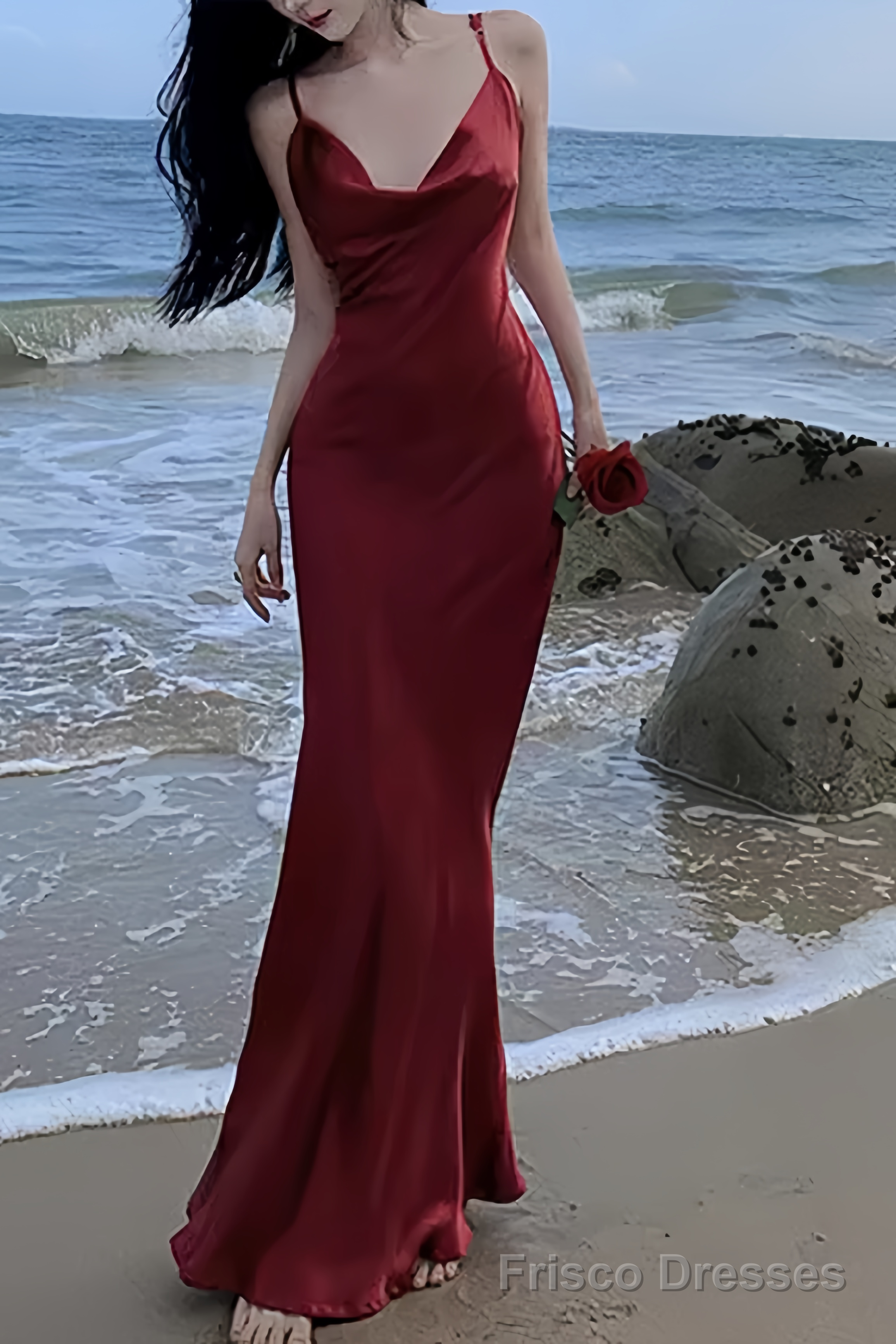 Sexy Mermaid Straps Backless Burgundy Prom Dress 21th Birthday Outfits Main image