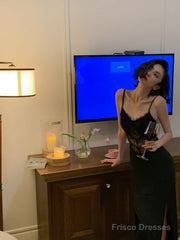 Sexy Mermaid Straps Black Lace Prom Dress 21Th Birthday Outfits
