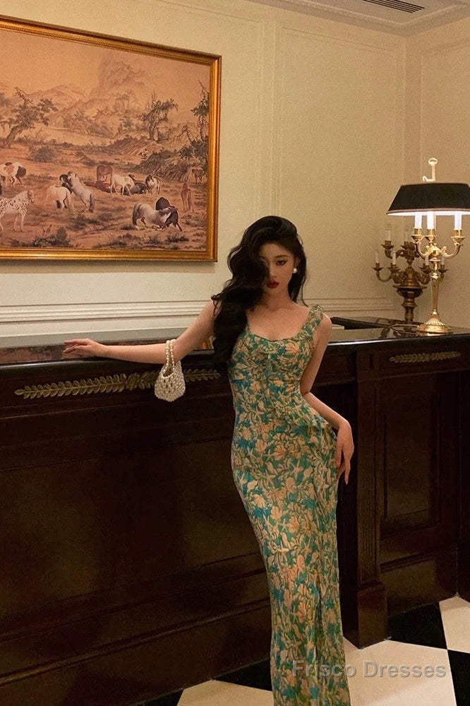 Sexy Mermaid Straps Floral Green Chiffon Prom Dresses Birthday Outfits Evening Gown Secondary image