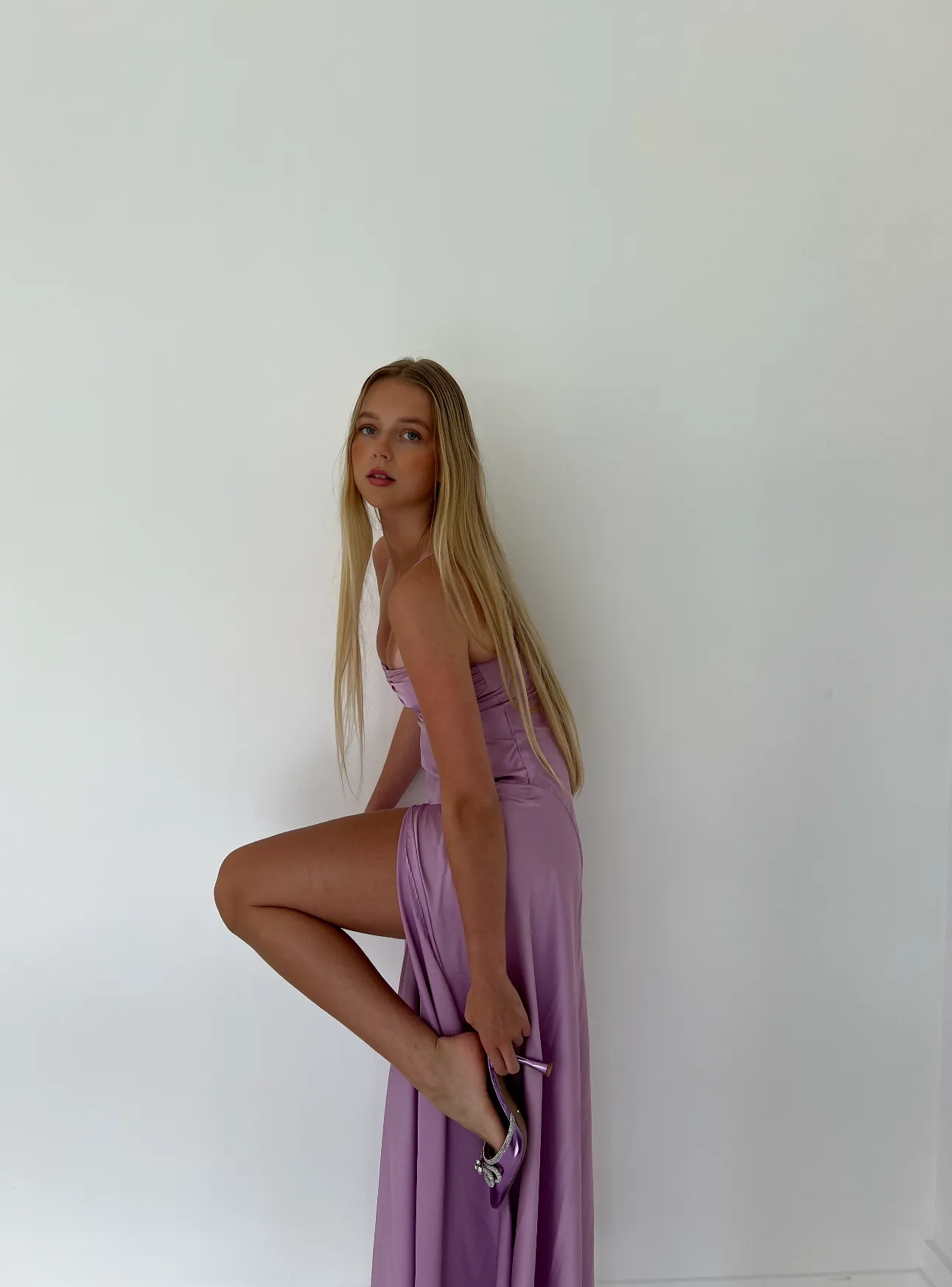Sexy Mermaid Straps Lilac Slit Long Prom Dress Secondary image