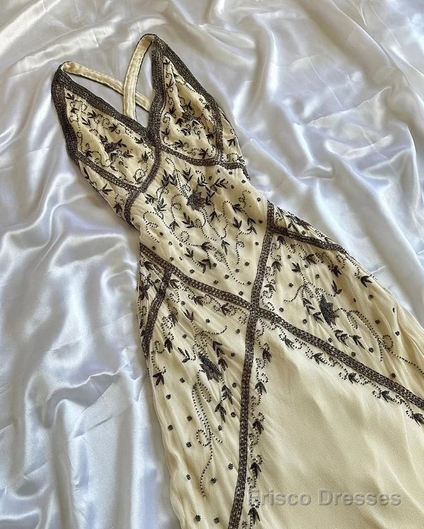 Sexy Mermaid Straps Long Prom Dress Beaded Backless Formal Evening Dress Secondary image