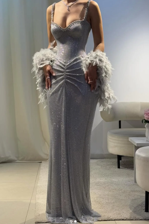 Sexy Mermaid Straps Silver Sequin Long Prom Dresses Party Dress 20Th B – Frisco Dresses