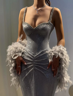 Sexy Mermaid Straps Silver Sequin Long Prom Dresses Party Dress 20Th Birthday Outfits Graduation Dresses