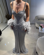 Sexy Mermaid Straps Silver Sequin Long Prom Dresses Party Dress 20Th Birthday Outfits Graduation Dresses
