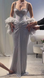 Sexy Mermaid Straps Silver Sequin Long Prom Dresses Party Dress 20Th Birthday Outfits Graduation Dresses