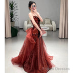 Sexy Mermaid Sweetheart Burgundy Floor Length Evening Dress Sequin Prom Dresses