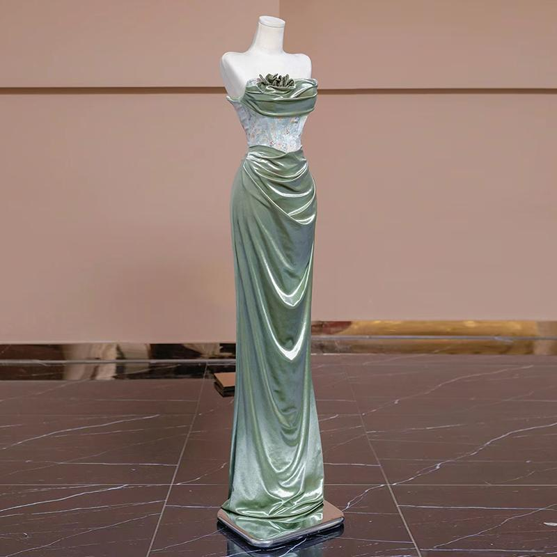 Sexy Mermaid Sweetheart Green Long Evening Dress Satin Prom Dresses Secondary image