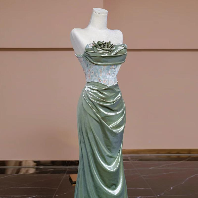 Sexy Mermaid Sweetheart Green Long Evening Dress Satin Prom Dresses