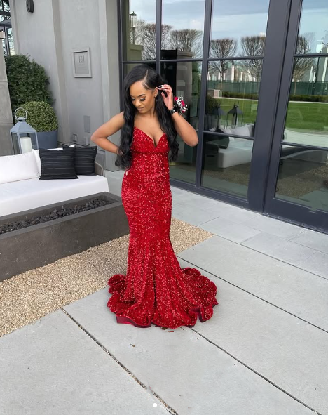 Sexy Mermaid Sweetheart Neckline Sequin Black Girl Red Evening Gown Prom Dresses Secondary image